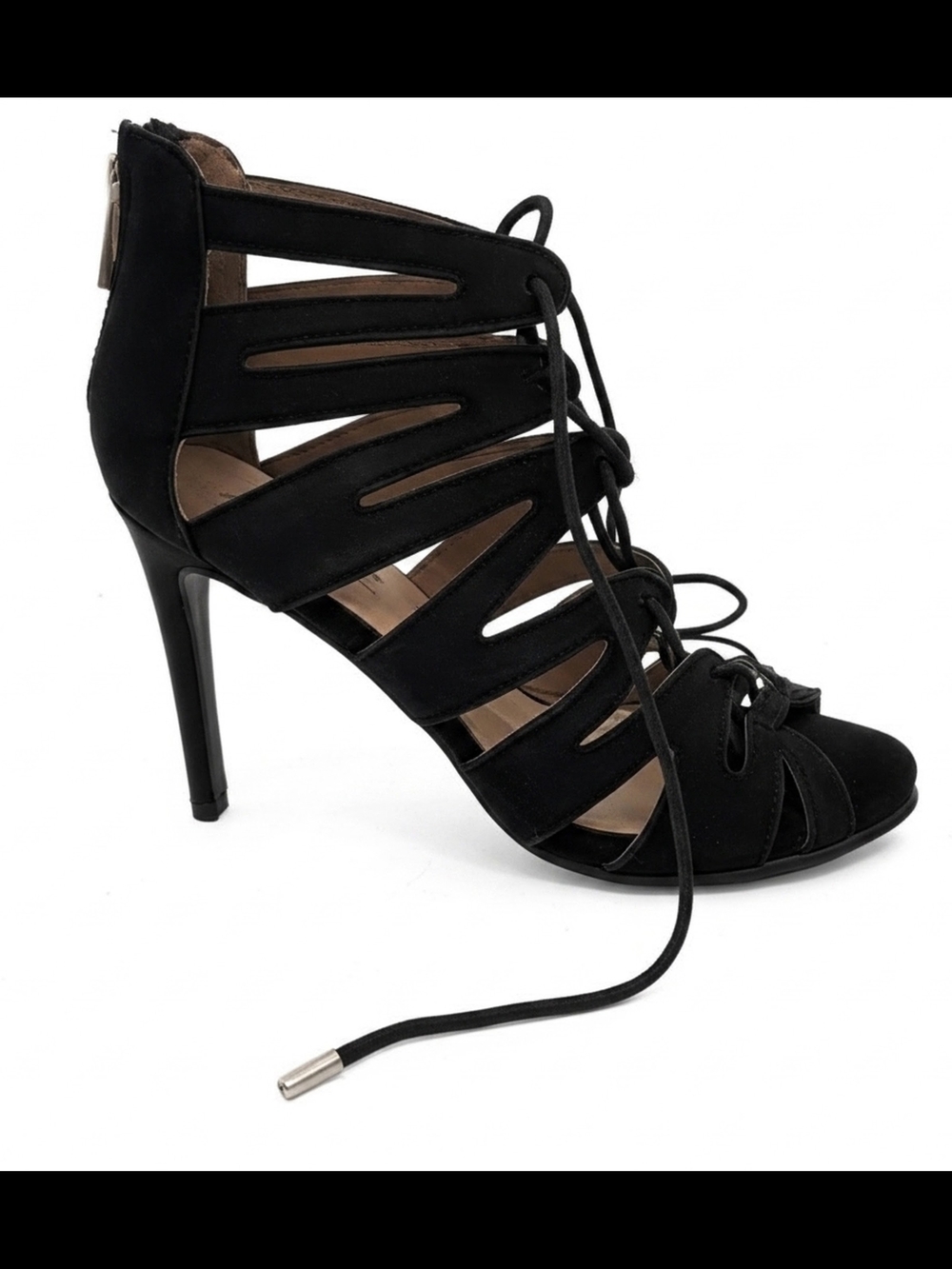 Women's Black Lace-Up Cutout Stiletto Heels Size 9